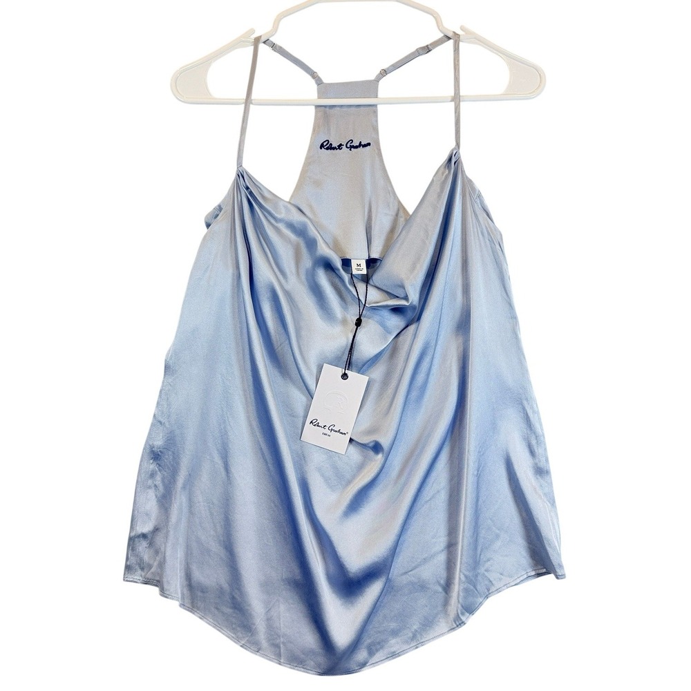 Robert Graham Rosa Cami Women M Light Blue Silk Blend Cowl Neck $198
